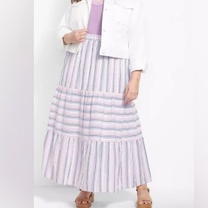 Lane Bryant Purple Stripe Maxi Tiered Cotton Skirt